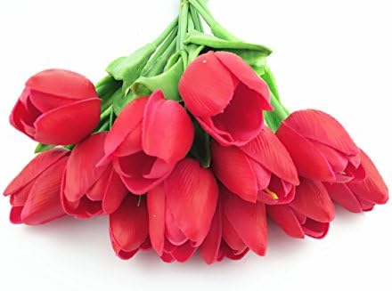 CHENSHI 12Pack High Quality PU Stunning Holland mini Artificial Tulip Flower For Wedding Room Home Hotel Party Event Christmas Gift Decoration (red)