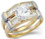 Solid 14k Yellow Gold Solitaire Engagement Set CZ Cubic Zirconia Ring Band 1.75 ct