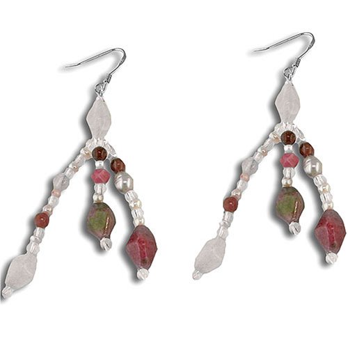 Sterling Silver Rose Quartz, Rhodonite, Crystal and Pink Pearl Earrings by Sajen