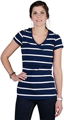 Momzelle Women's Breastfeeding Christine T-Shirt (Xtra Large, Striped (navy and white))