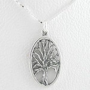 Oval Tree of Life Pendant in Sterling Silver on an 18" Box Chain, #8514
