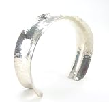 925 Sterling Silver Anticlastic Cuff Bracelet, Hammered Texture Finish, Adjustable 9 Inch Length