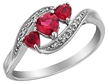 Created Ruby Heart Ring with Diamonds 1.25 Carat (ctw) in 10K White Gold