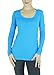 Cordiu Plain Round Scoop Neck Long Sleeve Stretch Solid Top T Shirt S M L 10286 (Medium, Blue)