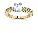 0.9 CT EMERALD DIAMOND 18K YELLOW GOLD RING NEW