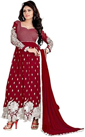 Fab Ikshvaku Women's Georgette Heavy Designer Dress Material Free Size Maroon