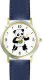 Ping Pong Playing Baby Giant Panda or Panda Bear Animal - WATCHBUDDY&reg; DELUXE TWO-TONE THEME WATCH - Arabic Numbers - Blue Leather Strap-Children's Size-Small ( Boy's Size & Girl's Size )