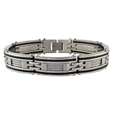 Stainless Steel Men's Cable & Rubber Bracelet W/ Black Plating, 8.50''