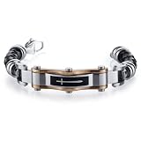 Contemporary Cross Motif Black Woven Leather Mens Bracelet Free Shipping