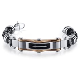 Contemporary Cross Motif Black Woven Leather Mens Bracelet Free Shipping