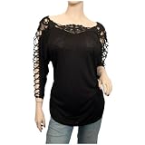 Plus Size Long Lace Sleeve Top Black