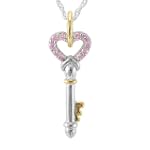 Sterling Silver Pink Cubic Zirconia Heart Key Pendant, 18"