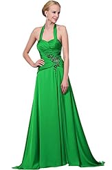 Chiffon Halter Floor Length Evening Dress/Mother-of-the-Bride Dress 