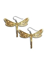 14K Yellow Gold Western Range Dragonfly Earrings. Made in USA.