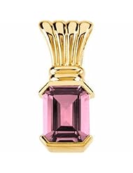 14K Yellow Gold Emerald Cut Pink Tourmaline Pendant -- LIFETIME WARRANTY