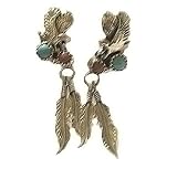 Long Eagle Feather Earring with Sterling Silver, Turquoise and Corals