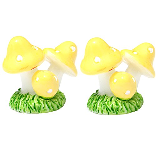 KINGSO 2pcs Mini Mushroom for Miniature Plant Pots Fairy Party Decor Garden Yellow