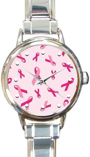 Special Design Breast Cancer Awareness Pink Ribbon Round Italian Charm Watch