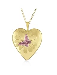 Heart Shaped Butterfly and Flower Pendant Necklace And Locket For Women 14K Yellow Gold Vermele