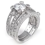 Cubic Zirconia Silver Wedding Ring Set - size 5