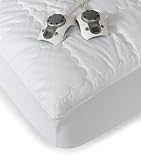 Sunbeam Camelot Haven 300-Thread-Count Cotton Queen SlumberRest Heated Mattress Pad, White