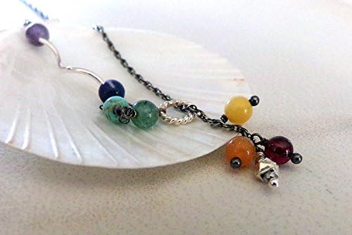Chakra Necklace, 7 Stone Chakra Necklace, Sterling Silver, Natural Stones, Chakra Gemstone Necklace, Lariet Style