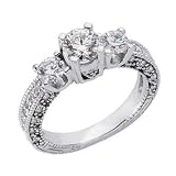 14k White 3 Stone 1.71 Ct Diamond Ring - Size 7.0