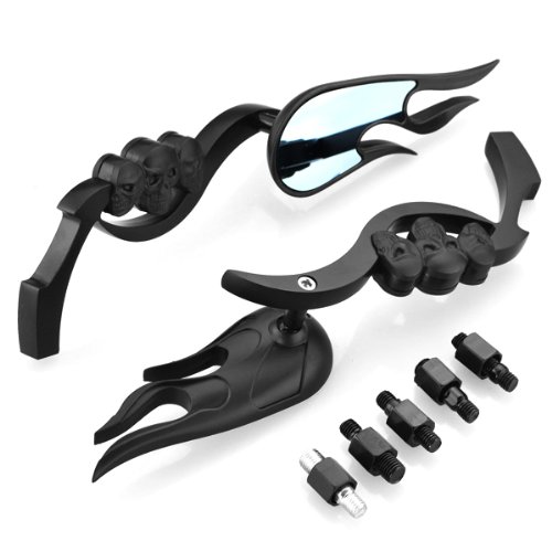 2x Custom Chrome Skull Flame Side Rearview Mirror For Standard Naked Bike Cruiser Chopper Touring On Sale