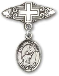 Sterling Silver Baby Badge with St. Tarcisius Charm and Badge Pin with Cross