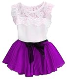(コ-ランド) Co-land 子供服 キッズトップス プリーツスカート 上下2点セット 半袖シャツ 白 女の子 ワンピース ガールズドレス フリル ベビー 夏着 パープル 140cm