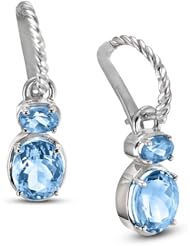 CleverEve Luxury Series Dangling Rhodium Plated Silver Earrings w/ Prong Set Oval Cut Natural Blue Topaz Stones 8.80 ct. tw.