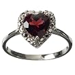 Sterling Silver Genuine Garnet And Diamond Heart Ring - Silver ( 7" )