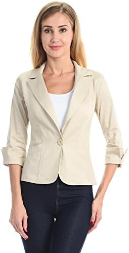 Normcoer Women's Fashion Womens 3/4 Sleeve Peaked jacket (KATIT6360-TAUPE-S)