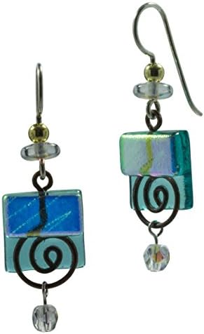 DeVeer Designs Fused Glass With Copper Spiral Earrings - Teal