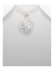 Rose Pendant Necklace In 92.5 Sterling Silver