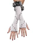 Stitched Glovettes White Mesh Fingerless Gloves with Faux Fur trim Goth Gothic Fairy