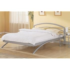 Modern Contemporary Silver Metal Finish Queen Size Platform Bed