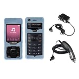 Samsung UpStage M620 Premium Blue Silicone Skin Case Protective Cover - Bundled with 12v Rapid Premium Car Charger and Home Travel Wall AC Adapter Charger