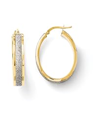 14k Yellow gold Leslies Fancy Glitter Infused Oval Hoop Earrings