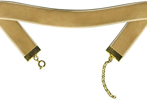 Tan Velvet Adjustable Choker Necklace (gold-plated-base)