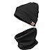 Winter Knit Hat Beanie - Warm Circle Loop Scarf for Men and Women (2 in 1,Black)