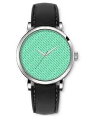 SPRAWL Aanalog Fashion Series Silver Ladies Watches of Genuine Black Leather Strap,Unique Wrist Watch for Women Girls Designed with Lyrics on green background