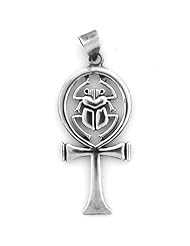 Egyptian Jewelry Silver Scarab and Ankh Pendant