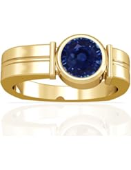 18K Yellow Gold Round Cut Blue Sapphire Solitaire Ring (GIA Certificate)