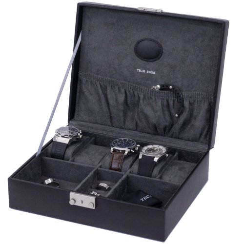 Paylak ts521blk black leather storage valet case for wa…