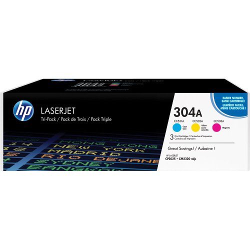 Hewlett Packard 304A CYM Tri-Pack Cyan/Magenta/Yellow LaserJet Toner Cartridges Toner