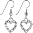 Silver Toned STUDDED HOLLOW HEART Dangle Earrings