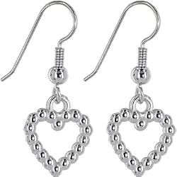 Silver Toned STUDDED HOLLOW HEART Dangle Earrings