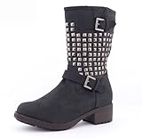 best-boots Damen Boots Schnürer Stiefelette Stiefel gefüttert Winter Nieten SCHWARZ 356 Größe 37