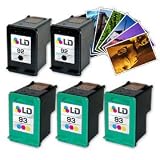 HP 92 & HP 93 Remanufactured Combo Set - 3 Black HP 92 (C9362WN) and 2 Tri-Color HP 93 (C9361WN) + Free 20 Pack of LD Brand 4x6 Photo Paper